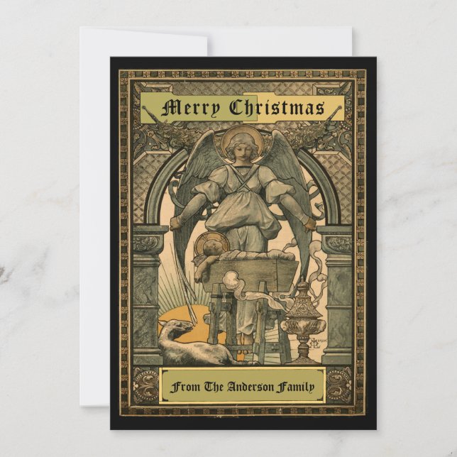 Victorian Era Art Nouveau Christmas Nativity 1889 Holiday Card (Front)