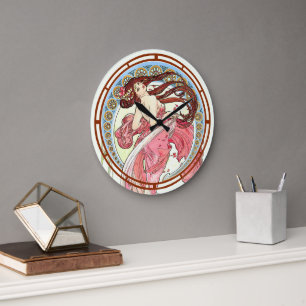 Victorian Era Art Nouveau Dancer by Alfons Mucha  Large Clock