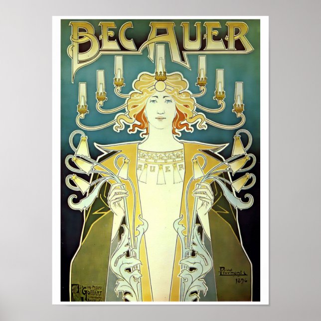Victorian Era Art Nouveau Gas Lighting Ad Poster (Front)