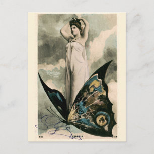 Victorian Era Art Nouveau Girl on Butterfly Postcard