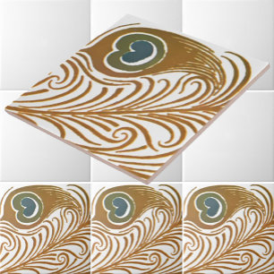 Victorian Era Art Nouveau Peacock Feather Pattern Tile