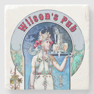 Victorian Era Art Nouveau Pub Stone Coaster