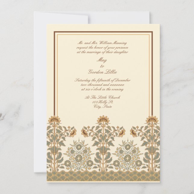 Victorian Era Art Nouveau Sunflowers Wedding Invitation (Front)