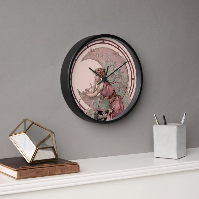 Victorian Era Art Nouveau Woman & Crescent Moon Clock (Office)