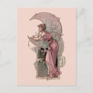 Victorian Era Art Nouveau Woman & Crescent Moon Postcard