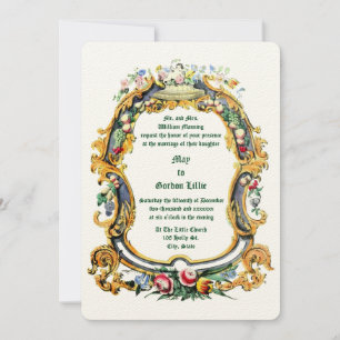 Victorian Era Baroque Rococo Style Fruit & Floral Invitation