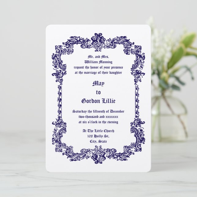 Victorian Era Baroque Style Foliage Frame Invitation (Standing Front)