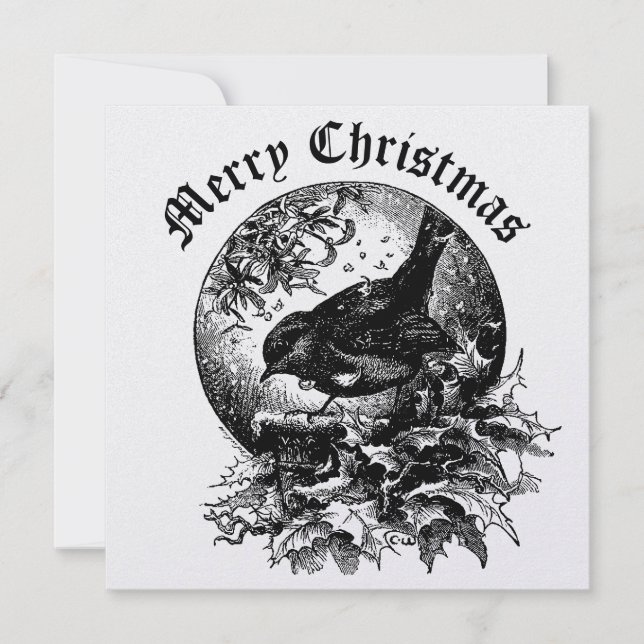 Victorian Era Bird, Holly, & Mistletoe Christmas Holiday Card (Front)