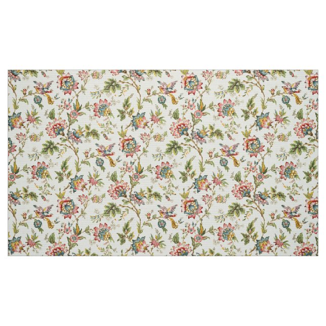 Victorian Era Birds On Flowering Foliage Pattern Fabric (Fat Quarter)