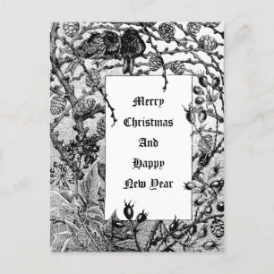 Victorian Era Birds & Winter Berries in Snow  Holiday Postcard
