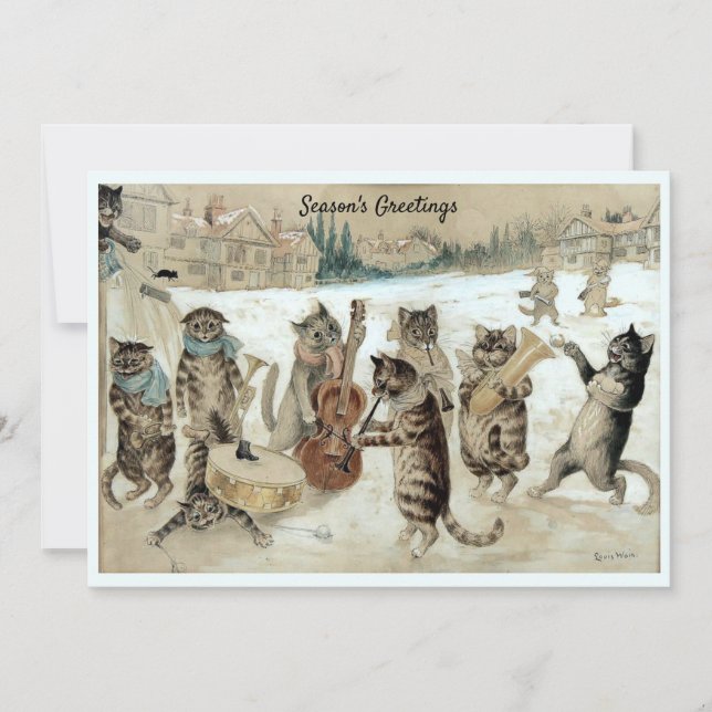 Victorian Era Caroling Cats by Louis Wain Holiday Card (Front)
