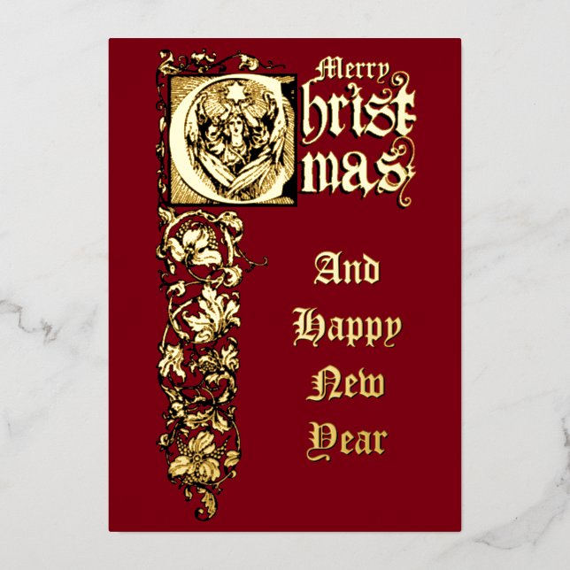 Victorian Era Christmas Angel With Star Foil Holiday Card (Front)