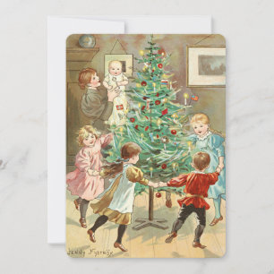 Victorian Era Christmas Tree Children Holiday Card