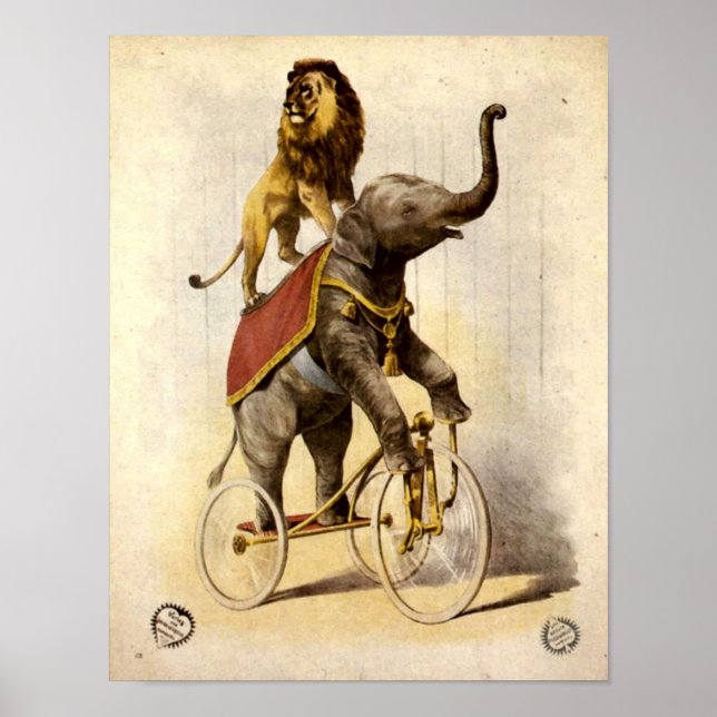 Victorian Era Circus Lion & Elephant on Tricycle Poster (Front)