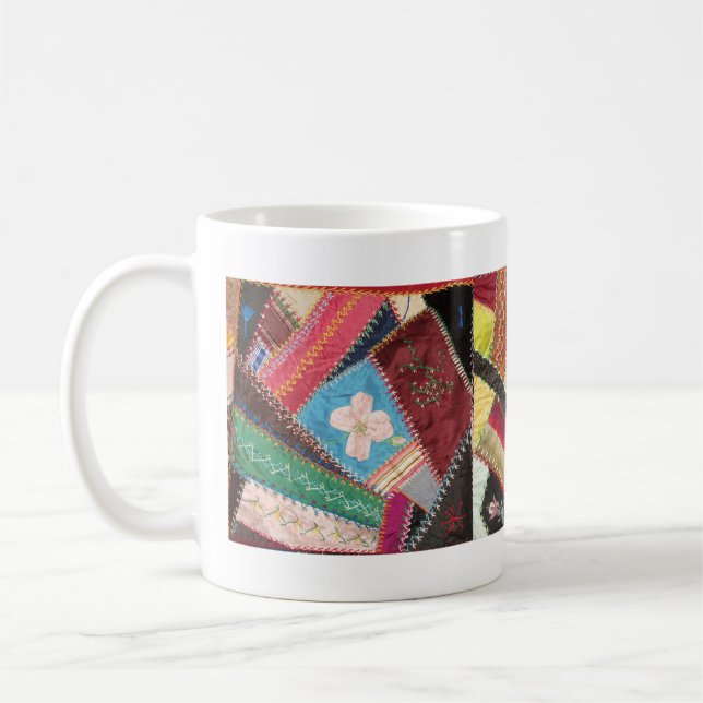 Victorian-Era Crazy Quilt Squares Coffee Mug (Left)