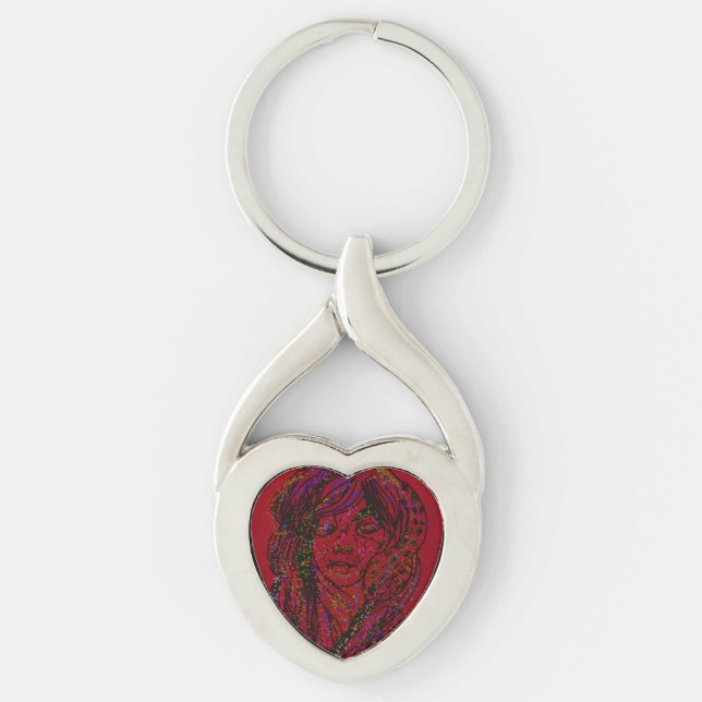 Victorian Era Dreamer Girl Heart Shaped Keychain (Front)