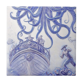 Victorian Era Fantasy Sea Tiles Blue and White 26A
