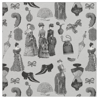 victorian era fashion women toile black white fabric