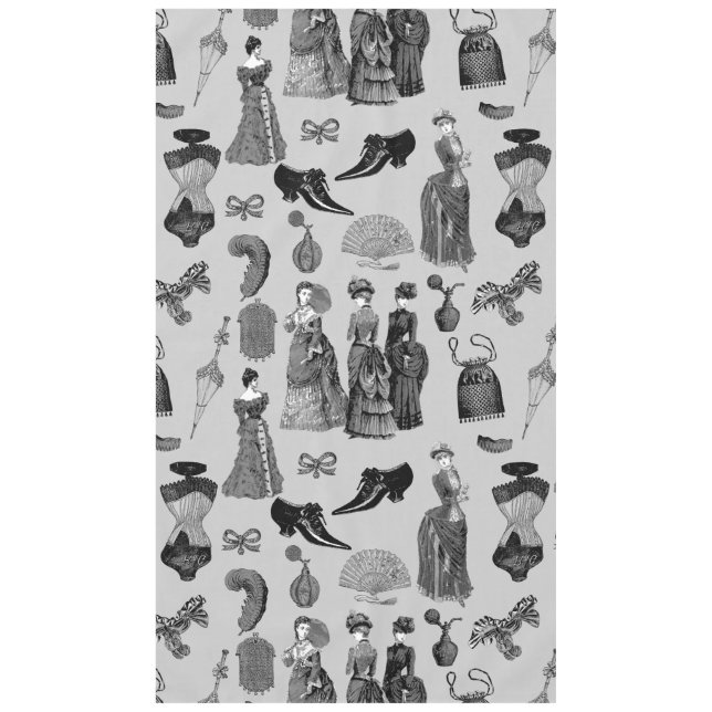 victorian era fashion women toile black white tablecloth (Front)