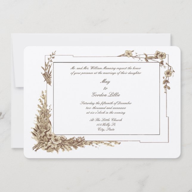 Victorian Era Floral Botanical Art Frame Wedding Invitation (Front)