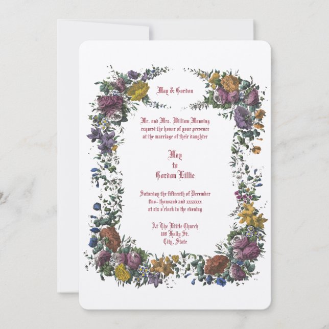 Victorian Era Floral Cartouche Invitation (Front)