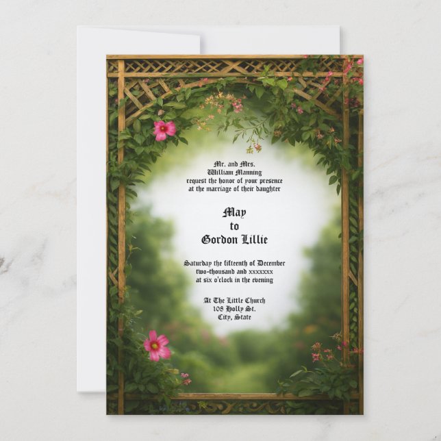 Victorian Era Floral Pergola Frame Wedding Invitation (Front)
