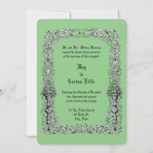 Victorian Era Flower Urns Border Wedding Invitation (Front)