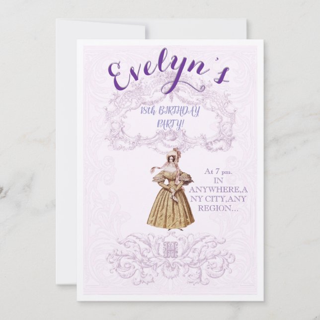 Victorian era inspired birthday party invitation (Front)