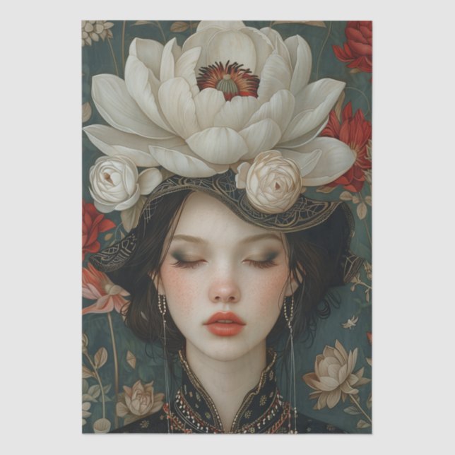 Victorian Era Lady Floral Headdress Decoupage Tissue Paper (Front)