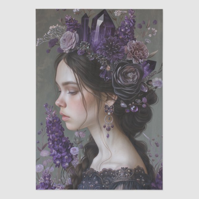 Victorian Era Lady Floral Headdress Decoupage Tissue Paper (Front)