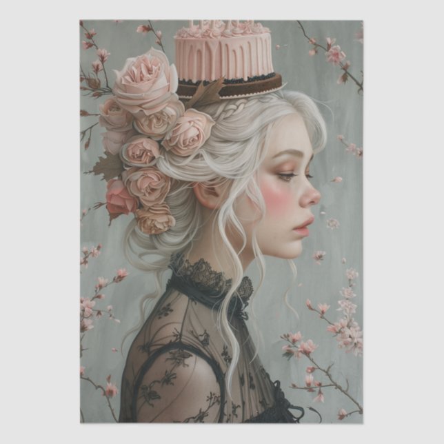 Victorian Era Lady Floral Headdress Decoupage Tissue Paper (Front)