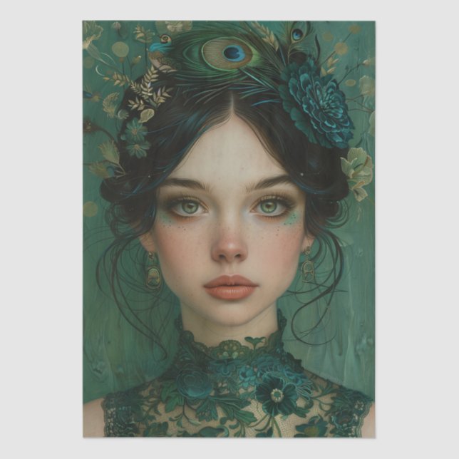 Victorian Era Lady Floral Headdress Decoupage Tissue Paper (Front)