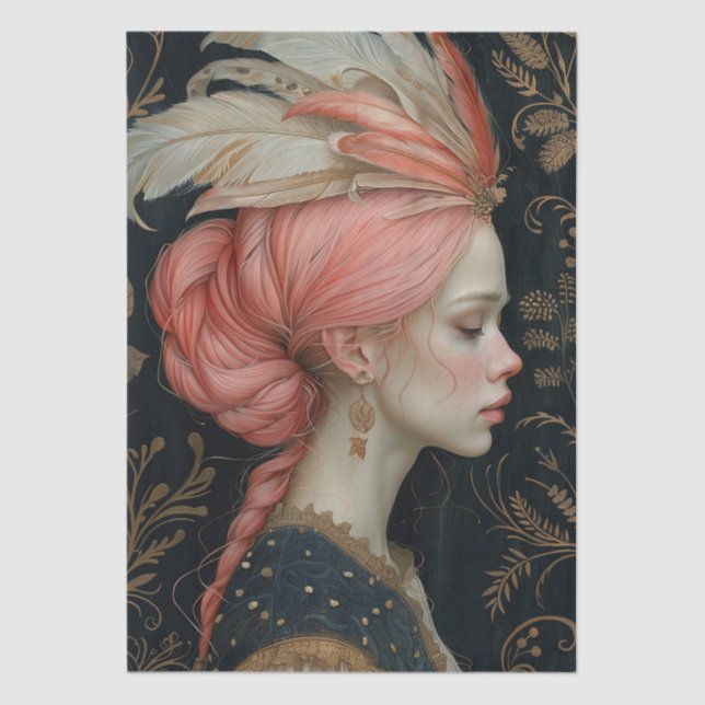 Victorian Era Lady Floral Headdress Decoupage Tissue Paper (Front)