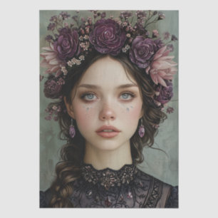 Victorian Era Lady Floral Headdress Decoupage Tissue Paper