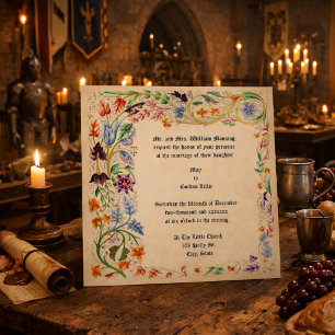 Victorian Era Mediaeval Style Floral Foliage Invitation