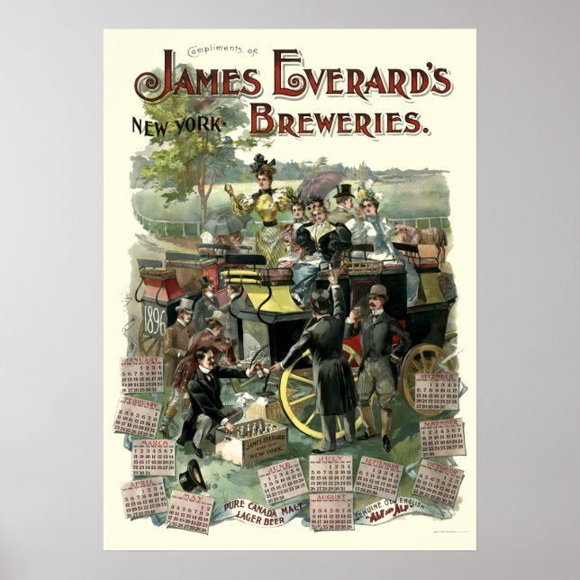 Victorian Era New York Brewery 1896 Calendar Poster (Front)