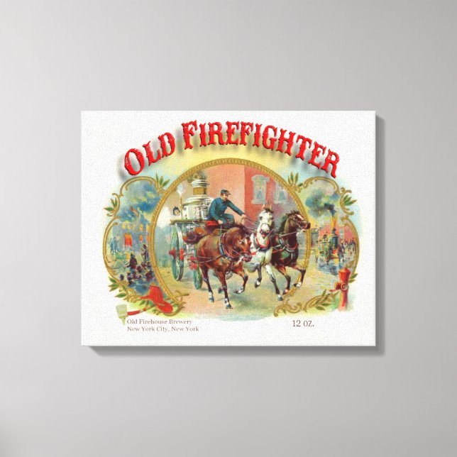 Victorian Era Old Firefighter Label Canvas Print (Front)