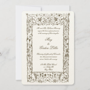 Victorian Era Ornate Botanical Border Wedding Invitation