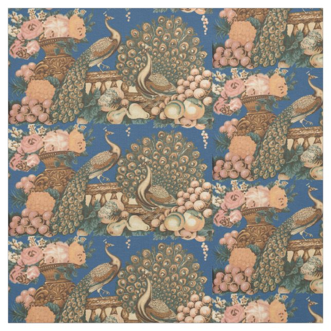 Victorian Era Peacocks, Fruit & Flowers Pattern Fabric (Swatch)