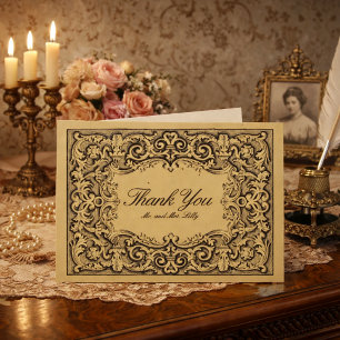 Victorian Era Rococo Floral Foliage Cartouche Thank You Card