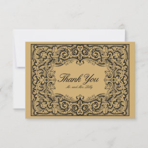 Victorian Era Rococo Floral Foliage Cartouche Thank You Card