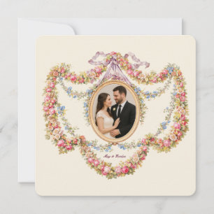 Victorian Era Rococo Floral Garlands Oval Wedding Invitation