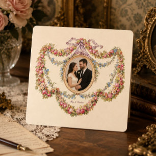 Victorian Era Rococo Floral Garlands Oval Wedding Invitation