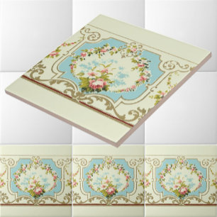 Victorian Era Rose Clusters & Scrolls Border Tile