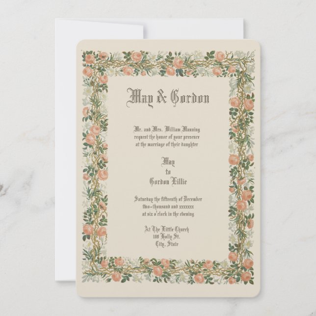 Victorian Era Rose Floral Border Wedding Invitation (Front)