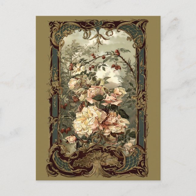 Victorian Era Roses & Baroque Rococo Frame Postcard (Front)