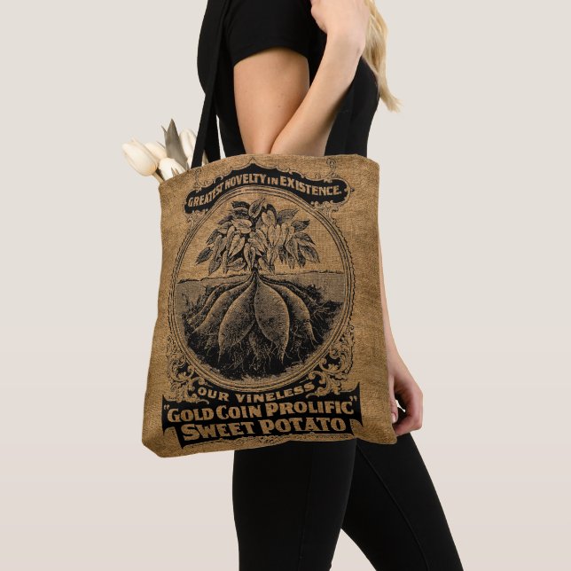 Victorian Era Rustic Faux Burlap Potato Sack Tote Bag (Close Up)