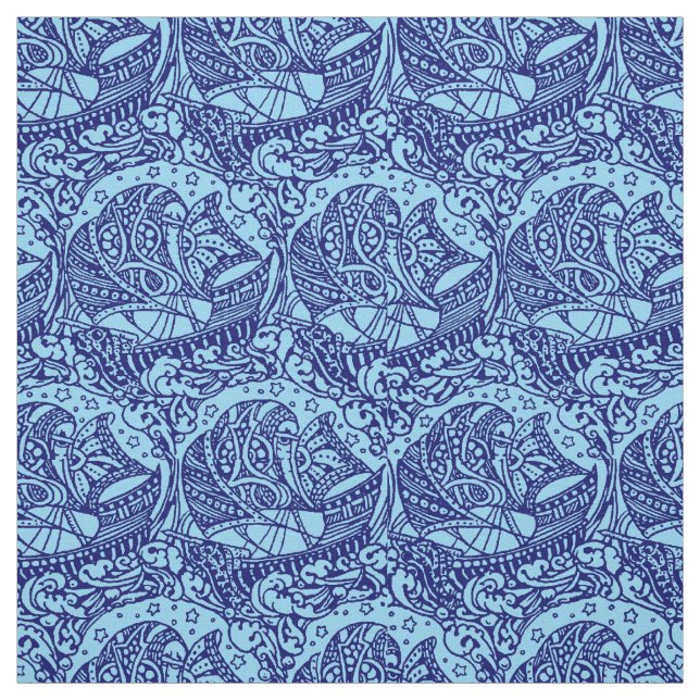 Victorian Era Sailing Ships Under Stars Pattern Fabric (Swatch)