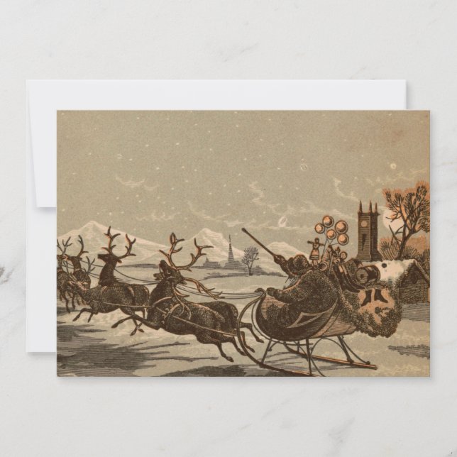 Victorian Era Santa Claus & Reindeer Christmas Holiday Card (Front)