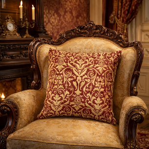 Victorian Era Scrolling Floral Foliage Pattern Cushion